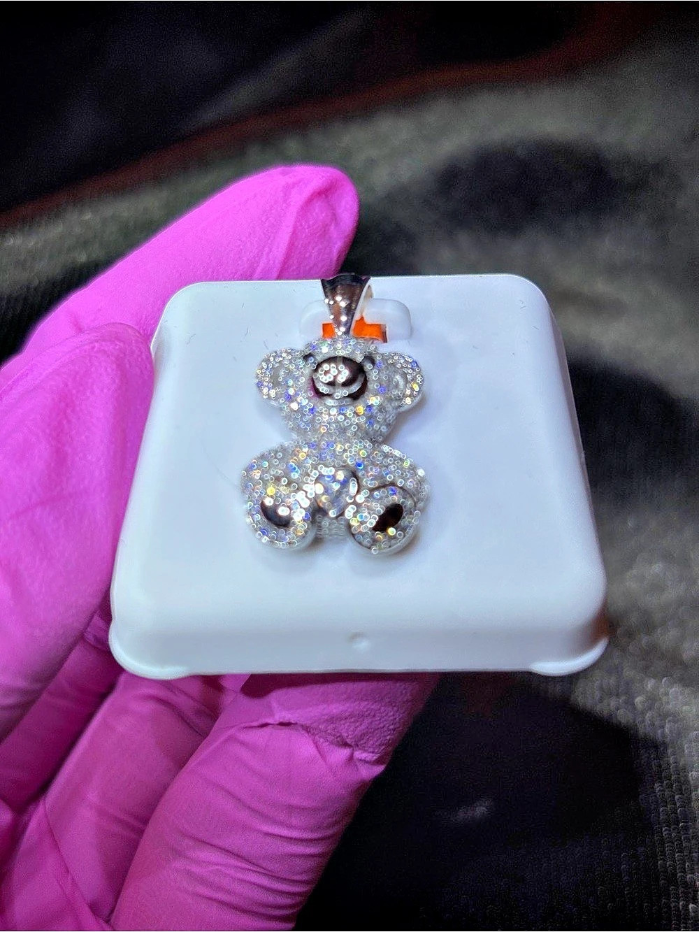 .925 Sterling Silver 2ct VVS Moissanite Pave’ Teddy Bear Pendant - Picture 8 of 12